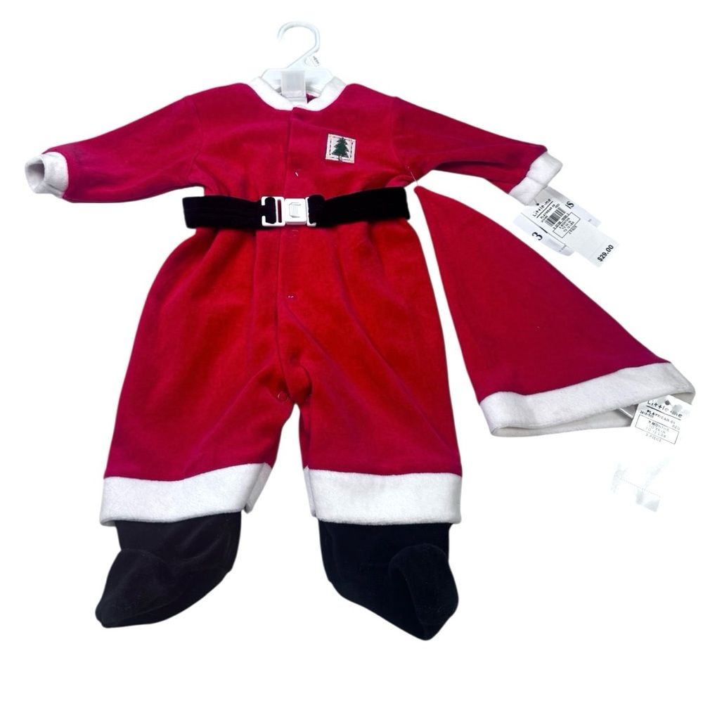 Little Me Festive Santa Onesie with Santa Hat c asa with White Trim Sz.3mo NWT
